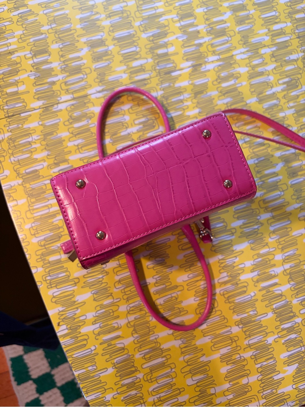 Poppy Lissiman Croc-Embossed Mini Top-Handle Bag in Hot Pink - Picture 5 of 6